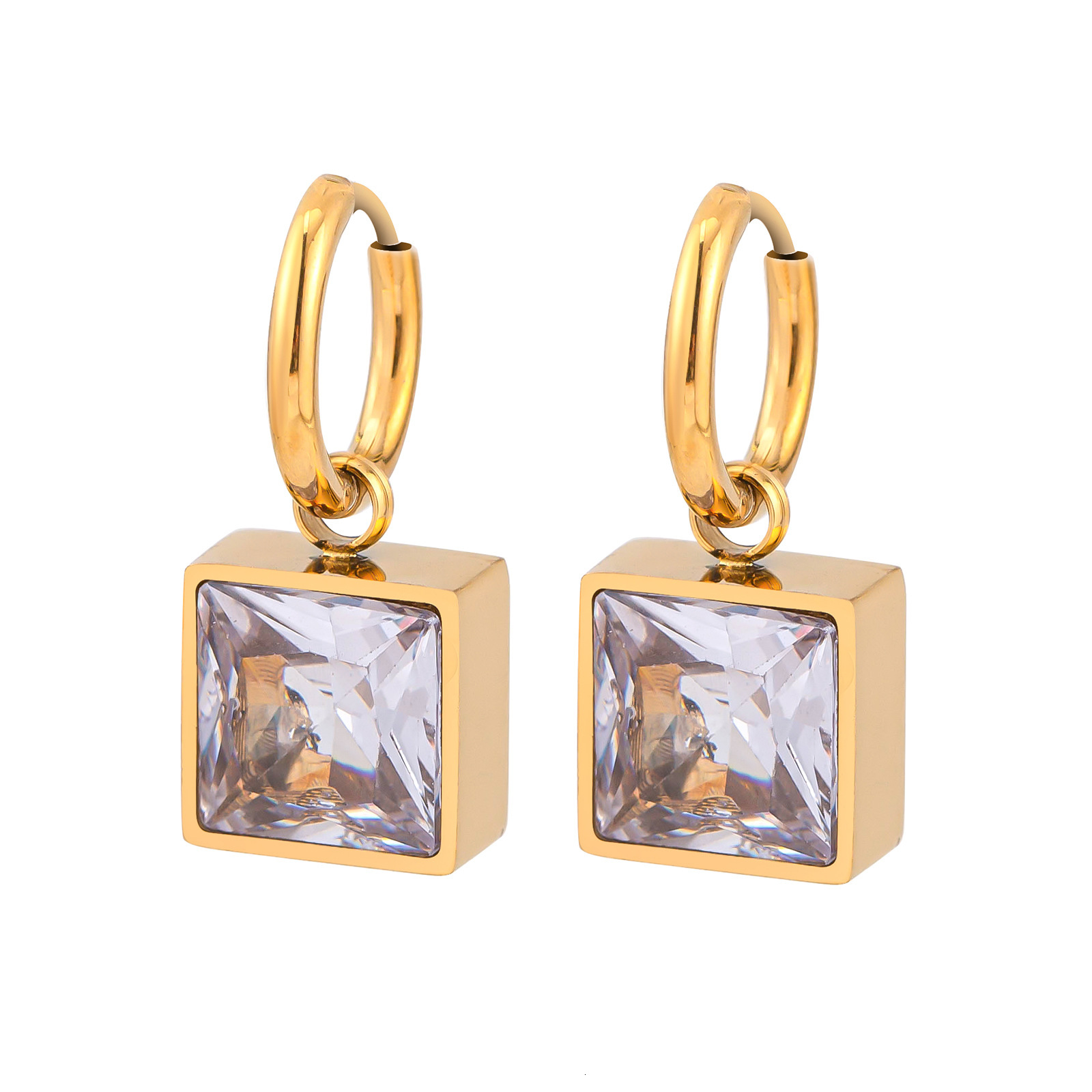 Light Fashion Simple Gold Versatile Zircon Square Earrings for Women Elegant Titanium Steel Non-Fading Ear Jewelry