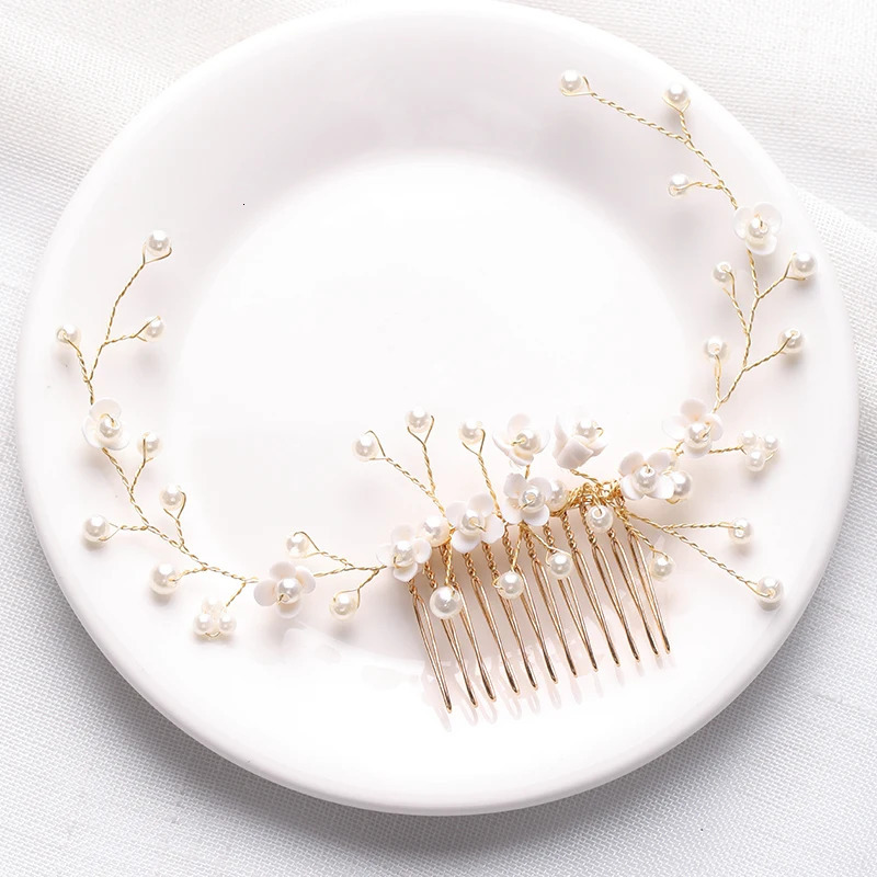 Gold Tiara Hair Combs Pearls Hair Accessories For Party Handmade Women Headbands Hair Ornaments Fashion Jewelry 250610