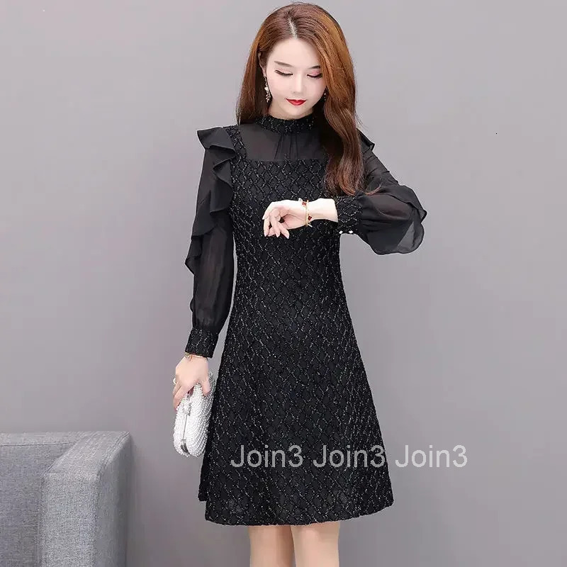 Spring Autumn Woman Long Sleeve Dress Chiffon Ruffle A Line Dresses for Women Aesthetic Elastic One Pieces Harajuku Casual Youth