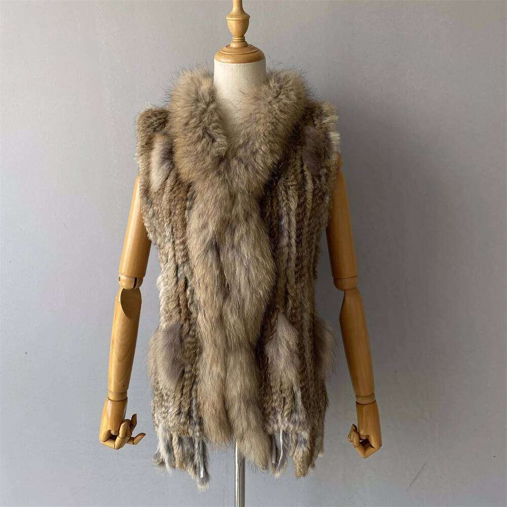Jxwatcher Women's Real Rabbit Knitted Vest with Tassel Natural Warm Sleeveless Coat Ladies Genuine Fur Gilet New Arrival