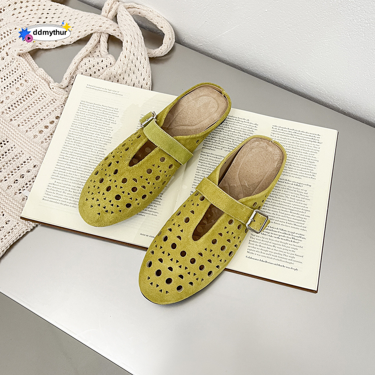 2025 New Genuine Leather Design Sense Hollow Breathable Sandals Flat Summer Mary Jane Roman Women's Shoes ddmythur