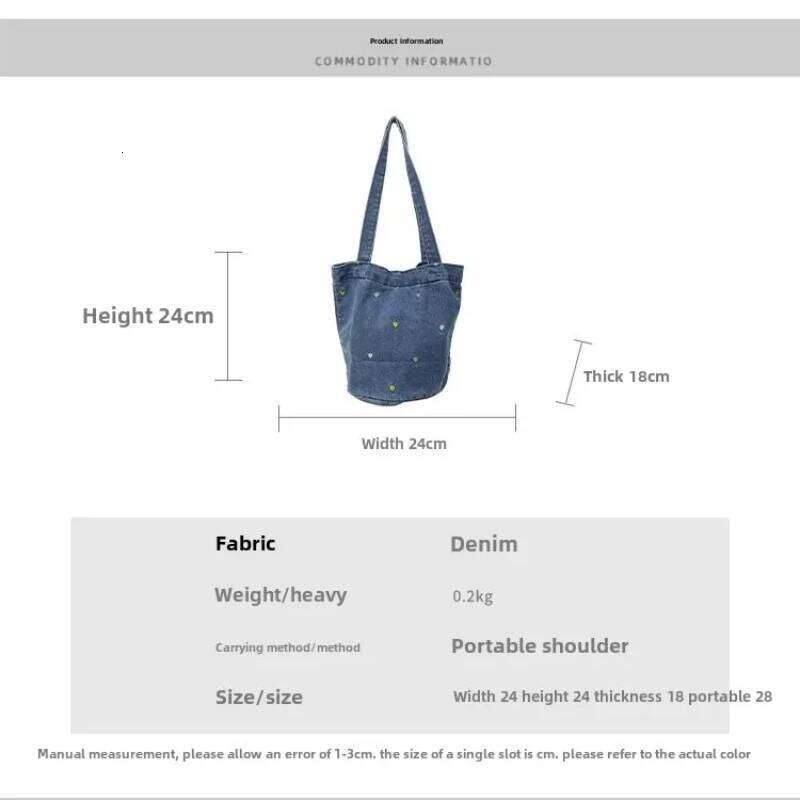 Women Versatile Single Strap Canvas Water Bucket Embroidered Denim Shoulder Bag Casual Sle Commuter Purses and Handbags