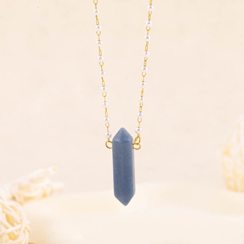 Fashion Personality Design Double-Pointed Hexagonal Column Pearl Necklace for Women Titanium Steel Non-Fading Jewelry