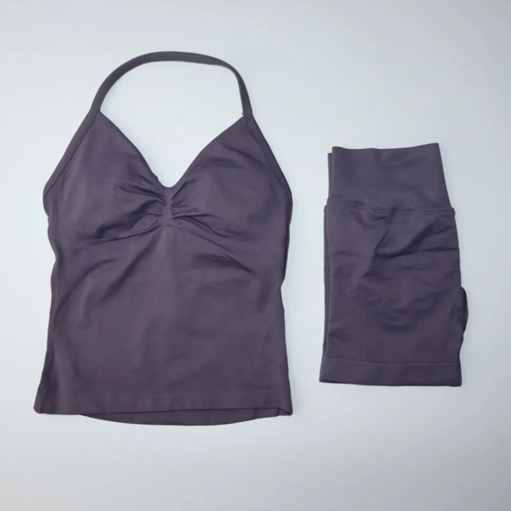 Women's High-Waist Seamless Short & Backless Vests - Two-Piece Impact Yoga Sportswear for Gyms