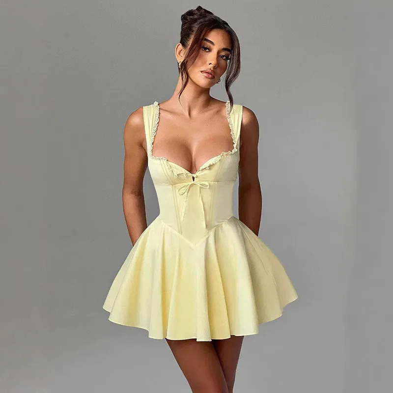 Sleeveless womens dress with elegant halter tops and lace backless a European and American style dress 250612