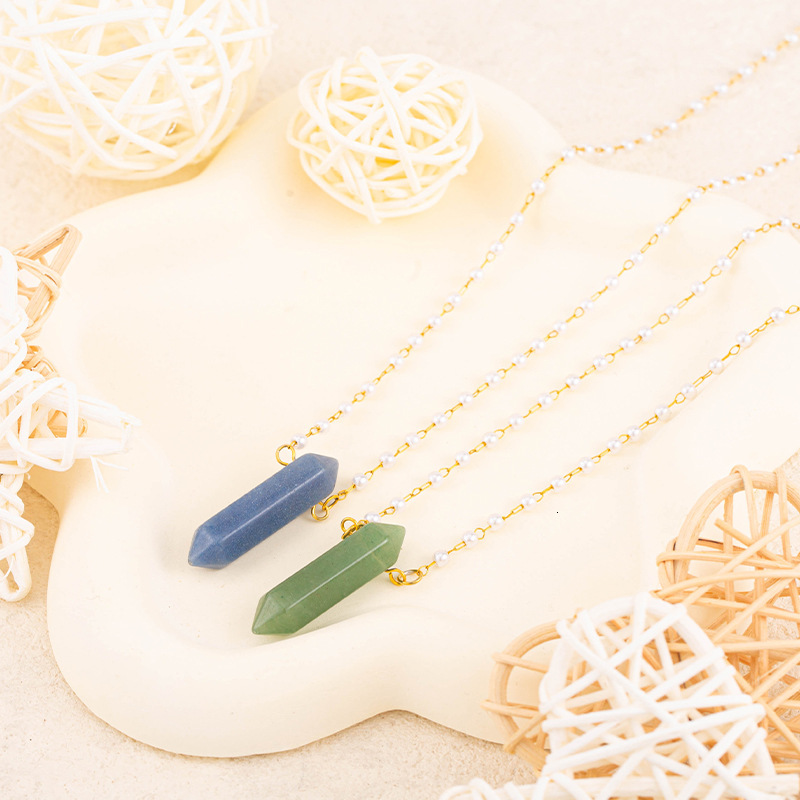 Fashion Personality Design Double-Pointed Hexagonal Column Pearl Necklace for Women Titanium Steel Non-Fading Jewelry