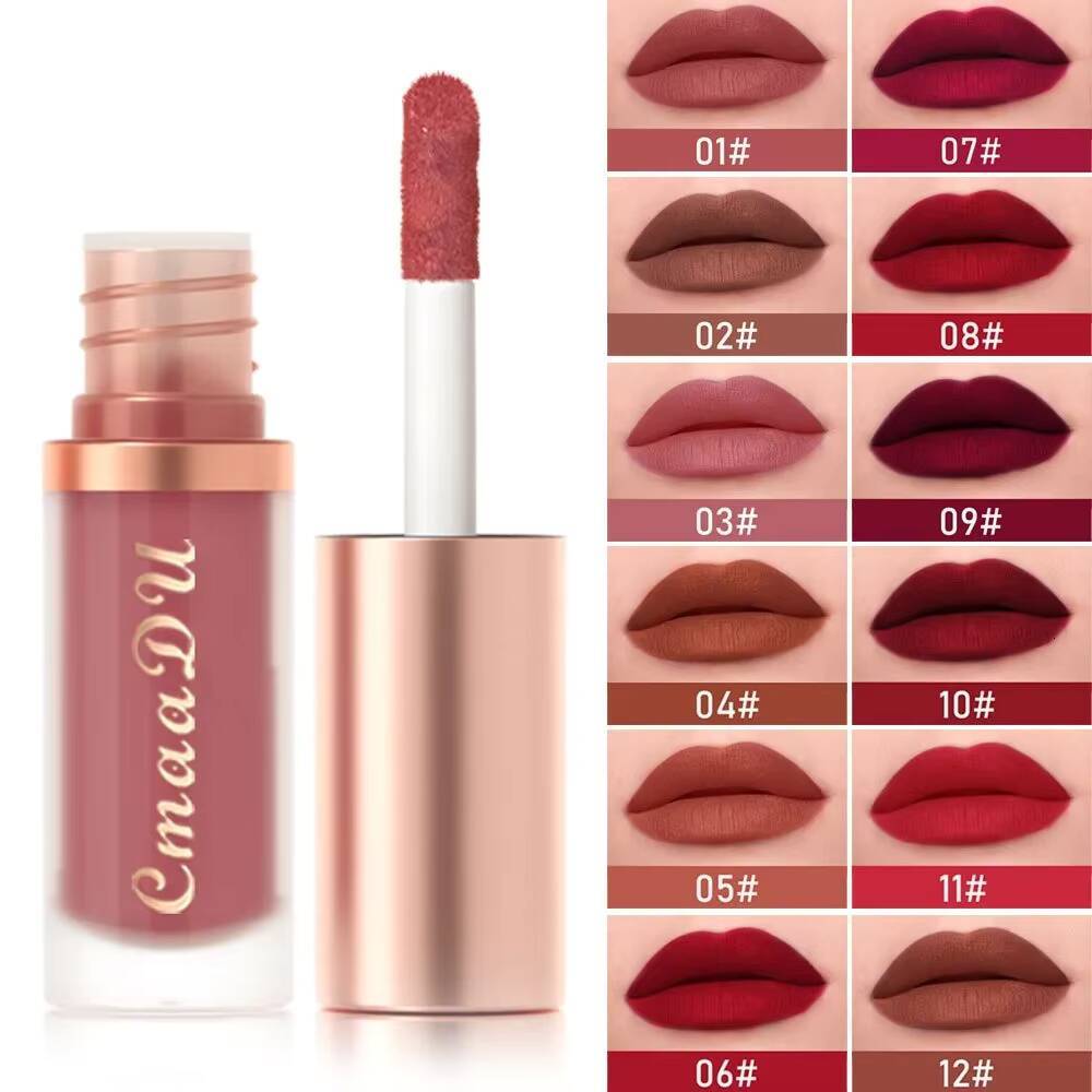 Dark Red Matte Velvet Gloss Nude Brown Lip Glaze Lasting Moisturizing Non-stick Cup Fading Waterproof Liquid Lipstick Makeup happy