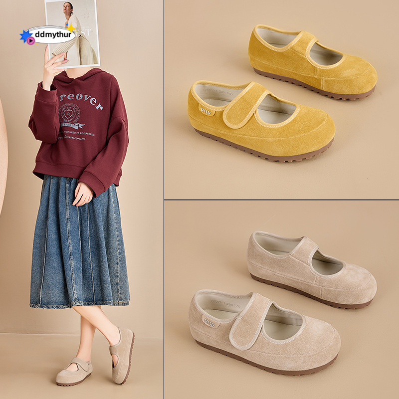 Cute Thick-Soled Comfortable Velcro Mary Jane for Women 2025 Spring Summer New Shallow Mouth Single Outdoor Dance Shoes ddmythur