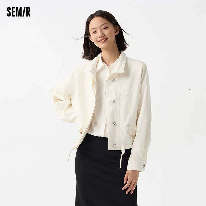 Semir Outerwear Women Stand-Up Collar Drop-Shoulder Loose Trendy Spring 2024 New Letter-Printed Jacket