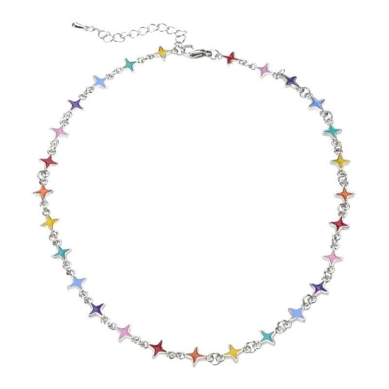Starry Punk-Chic Choker Bracelet for Ladies: Vibrant Multi-Colored Clavicle Necklace