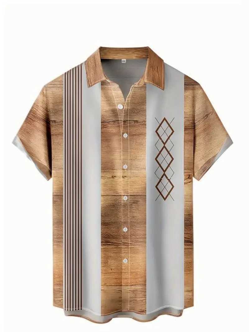 Summer Mens Short Sleeve Lapel Shirt Outdoor Casual Tops 3D Geometric Printed Pattern Large Size Loose Mens Clothing Short W250616