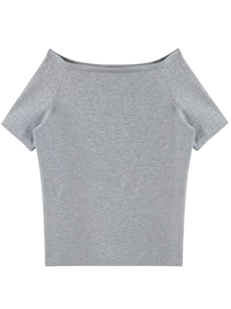 Cotton Off shoulder Summer Oversize T shirt Women Solid color Short sleeve Tops Lady Casual Tees Korean style Youth Blouses 250614