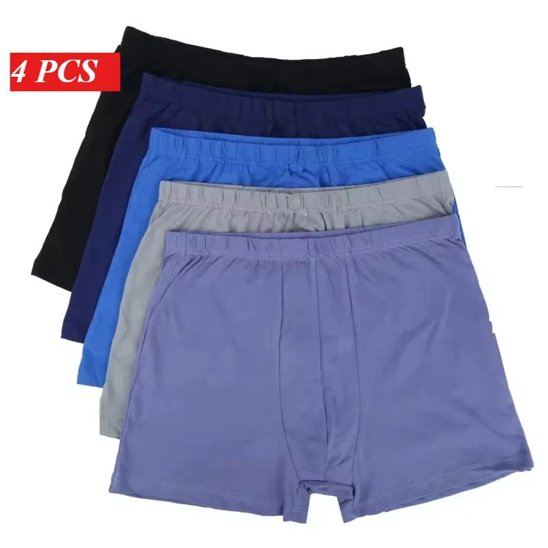 4Pcs 100% Cotton Mens Boxer Briefs Plus Size 8XL-10XL Loose Fit Underwear Big Tall Soft Breathable Anti-Chafing Men Underpants 250614