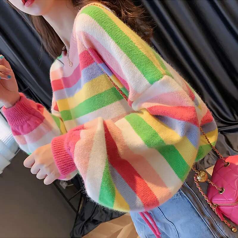 Cute Knit Tops for Woman Kawaii Womens Sweater Striped Pullover New In Korean Luxury Promotion Harajuku Fashion Warm Style Tall