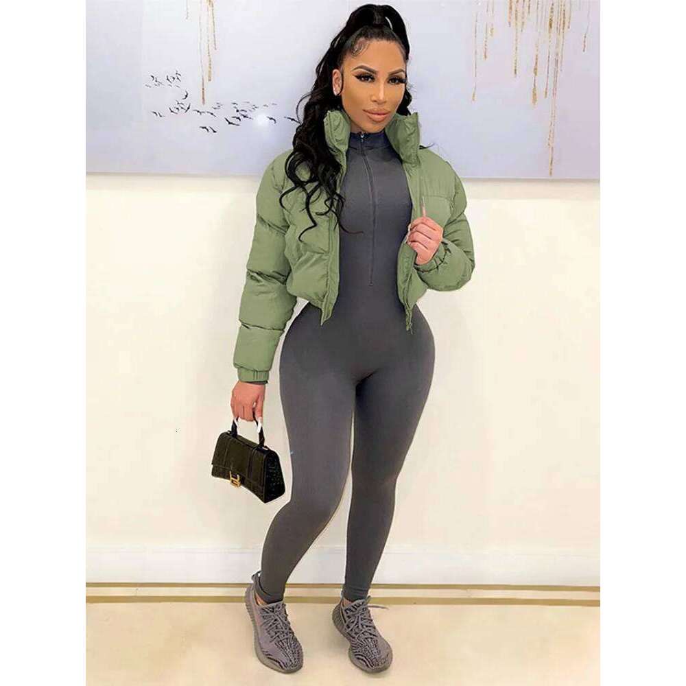 Cotton Padded Coat Women Patchwork Puffer Parka Outwear Solid Color Winter Warm Zipper Crop Top Jacket Chaqueta Mujer