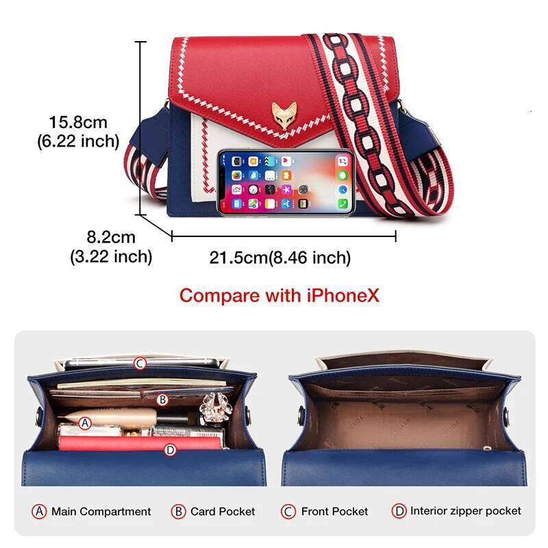 FOXER Brand Women Fashion Crossbody Lady Split Leather +Pu Small Shoulder Colorful Flap Cute Design Bag