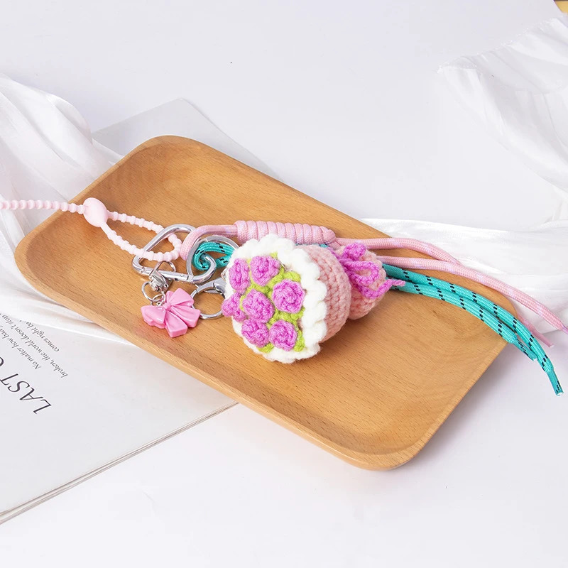 Creative Braided Rope wool knitted mini hand bouquet Bag Pendant Highgrade Keychain pendant keychain Bow 250616