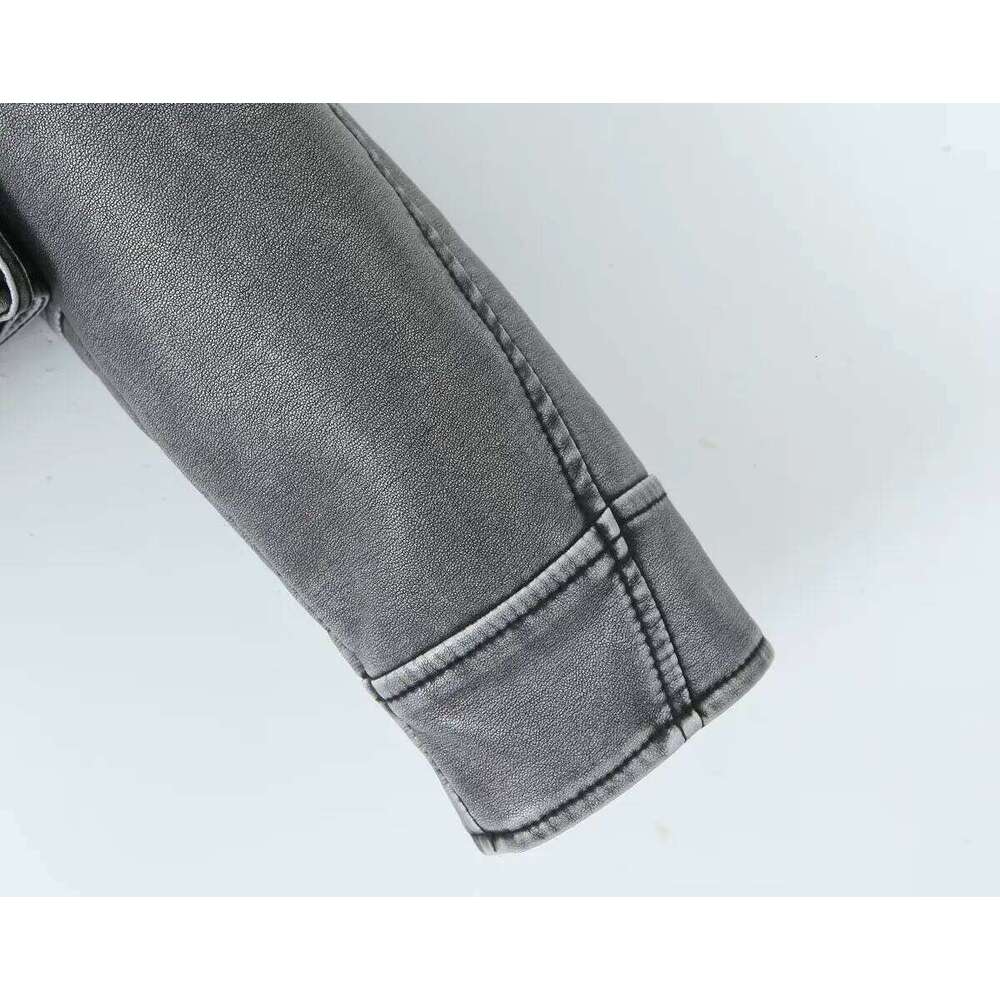 2025 PU Casual Lady Lapel Zipper Leather Motorcycle Coat Spring Autumn Women Faux Jacket