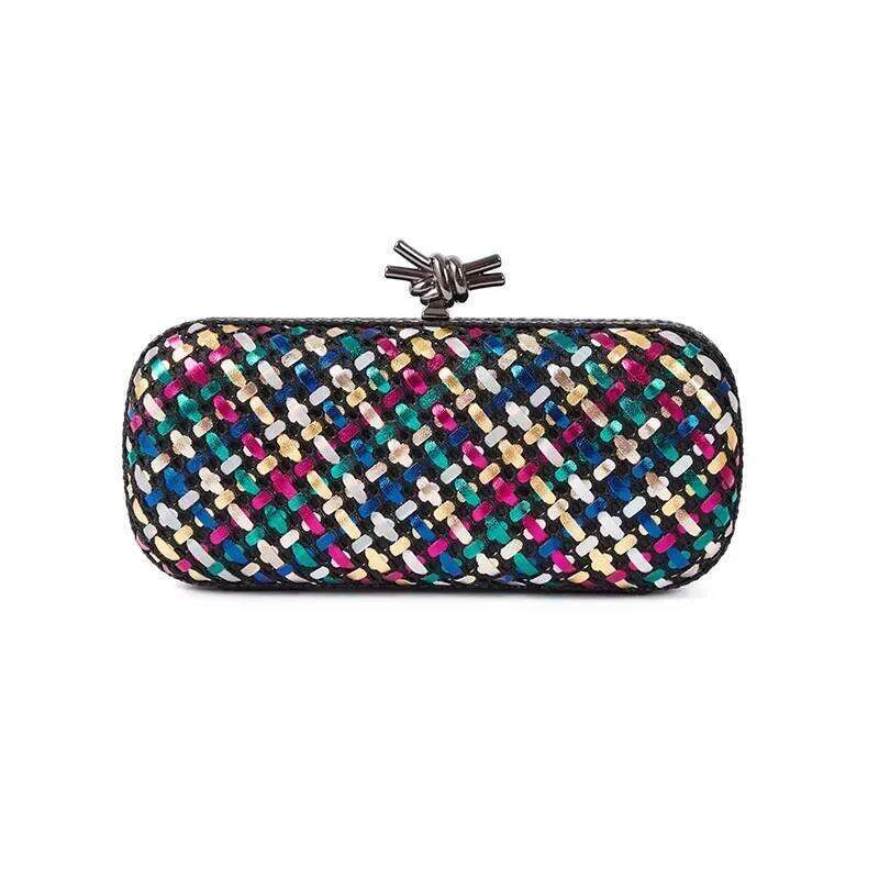 Designer bag 52 Woven Evening Bag for Women Microfiber Handbag Formal Wedding Prom Party Contrast Color Knot Braid Clutch with Chain Small Bags