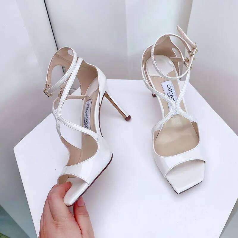 Sequined women Gladiator Sandals Summer Designer shoes For Women 2025 Square Head Hollow High Heels Fashion Ladies Shoes