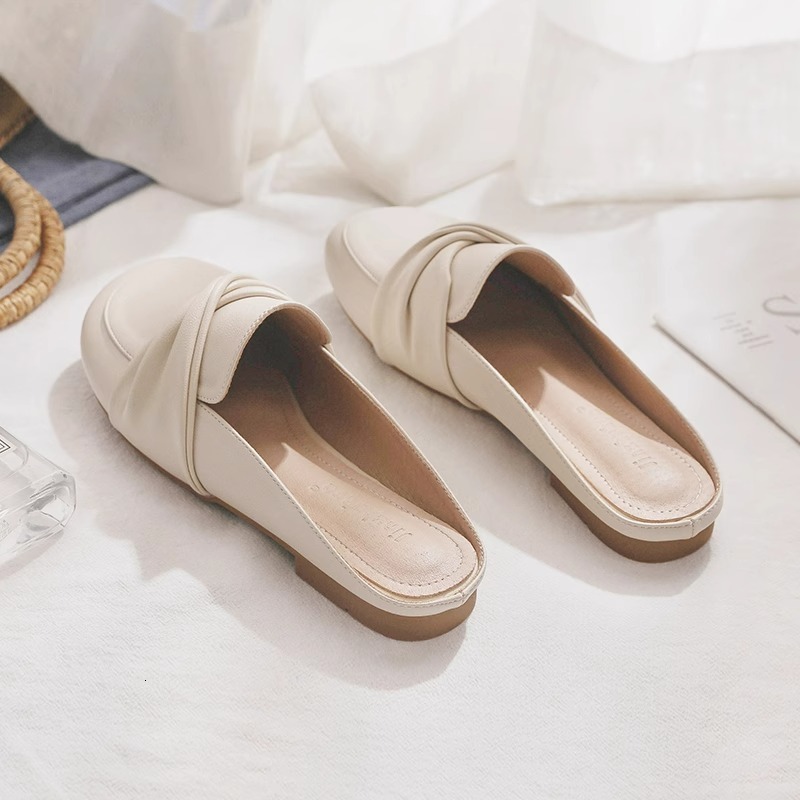 Ddmysports Spring New Backless Lazy Internet Celebrity Closed Toe For Flat Outdoor Half Slippers Women Outdoor Shoes