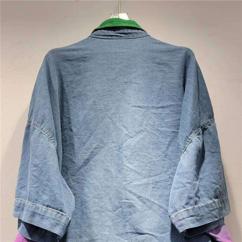 DEAT Women's 2 Piece Set Loose Pearls Gradient Tie-dye Coat Elastic Waist Denim Short Pants 2025 Summer New Fashion 29A1733