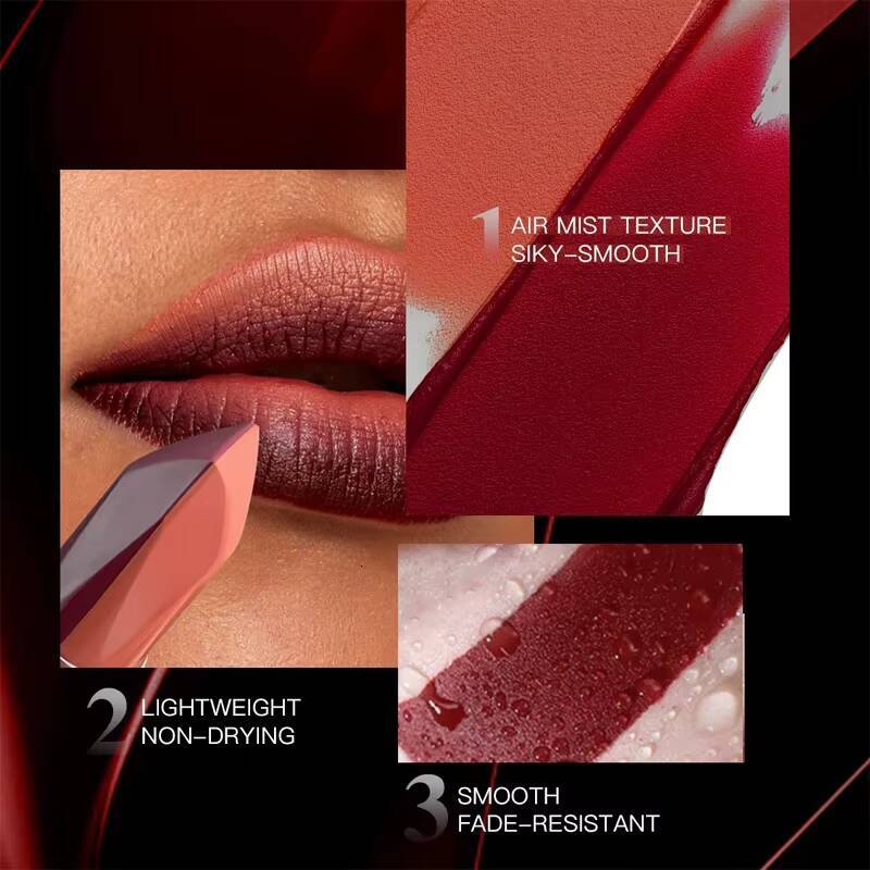 Two-tone Polarized Silver Lipstick Gradient Matte Purple Lasting Waterproof Metallic Black Moisturizing Lip Eye Makeup Stick happy