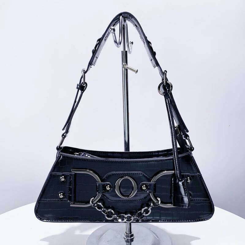 Women's Bags Designer Moto & Biker Bags For Women Designer Handbag Purse New In PU Crocodile Pattern Rivet Letter Chain Y2k Small Shoulder