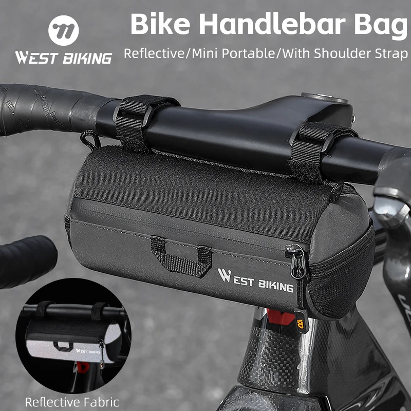 WEST BIKING Bike Handlebar Bag Portable Reflective Shoulder Bag For Cycling MTB Road Bike Scooter Front Tool Bags Elastic Band 250610