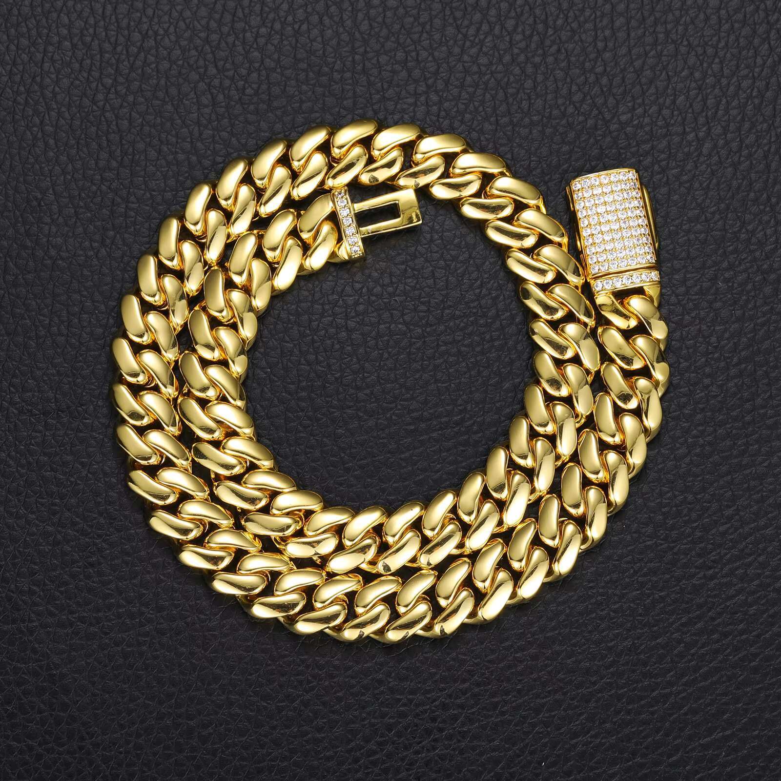 12mm-22mm Thicker Miami Cuban Link Chain Necklace Rustproof Brass 18K Gold Plated 5A Zircon Cuban Chain for Men