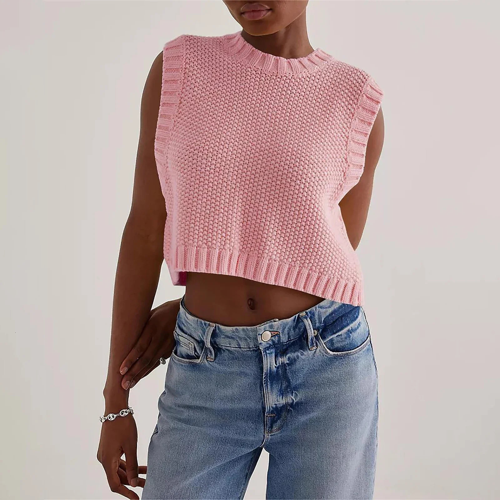 Women Casual Sleeveless Backless Solid Color Loose Tank Tops Sweater Vest Early Fall Open Back Knit Vest 250614