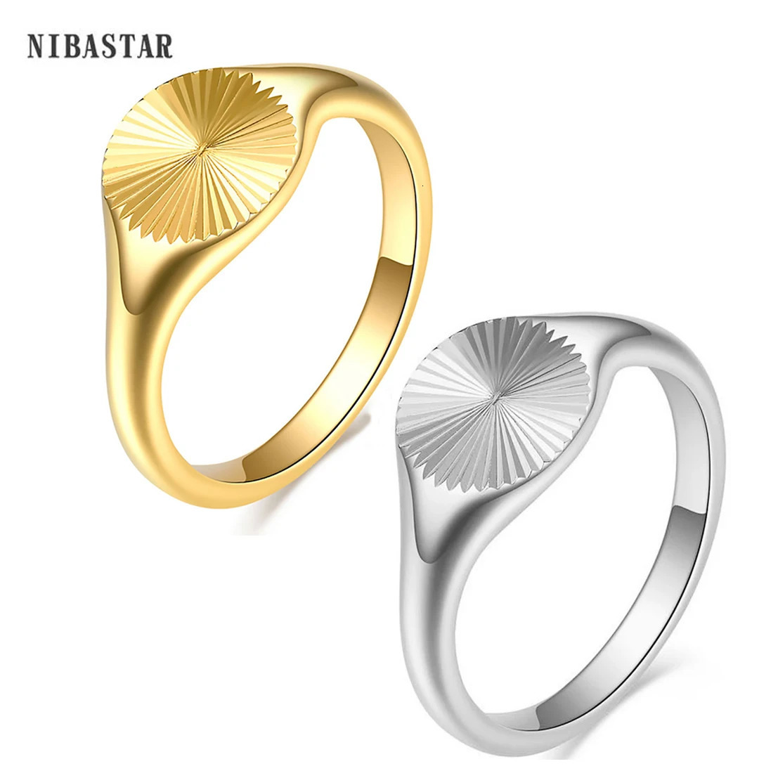 High Quality Carve Wave Rings For Women Minimalist Dainty Rays Texture Circle Ring Stainless Steel Signet Chunky Dome Ring 250610