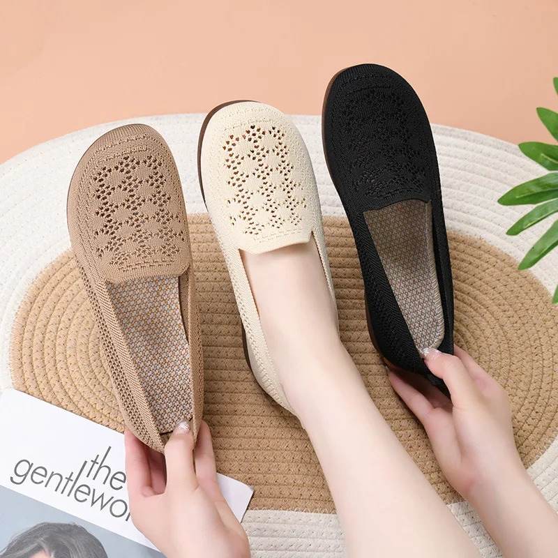 Womens summer mesh shoes with soft sole and shallow mouth lazy casual shoes breathable mesh fabric mothers shoes 250613