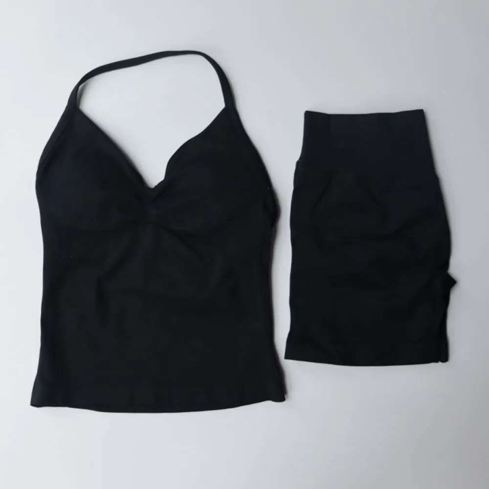 Women's High-Waist Seamless Short & Backless Vests - Two-Piece Impact Yoga Sportswear for Gyms