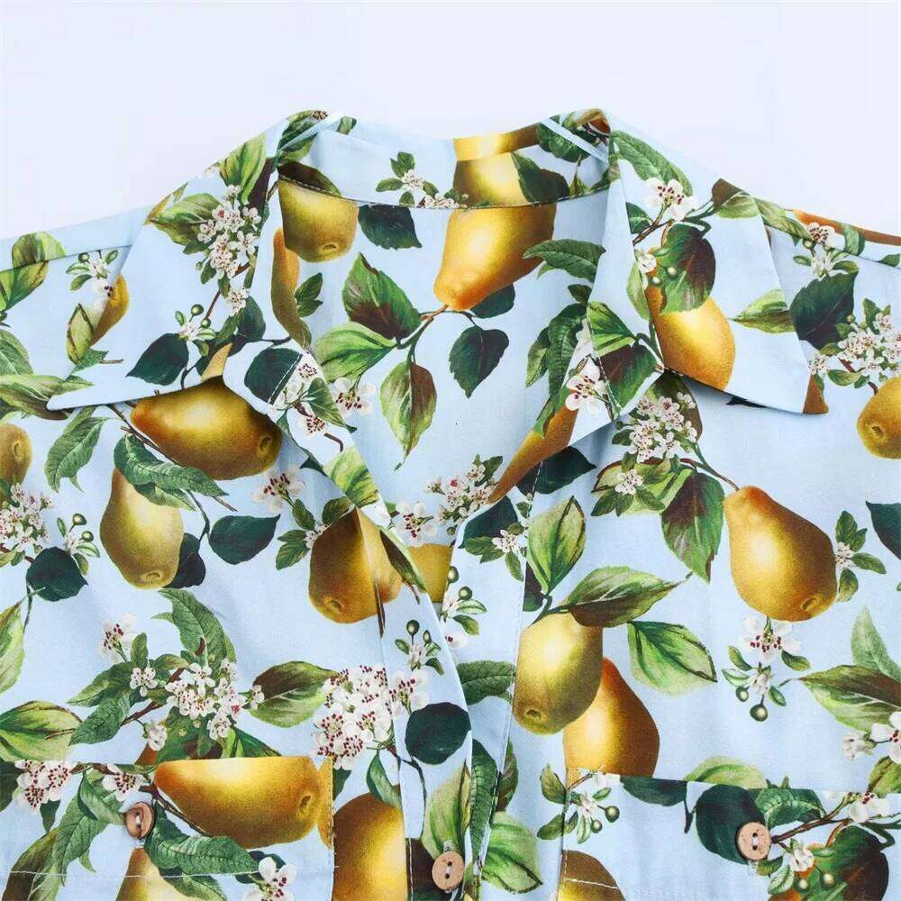 2025 Autumn New Product Women's Fashion Casual Collar Short Sleeve With Belt Fruit Printed Dress