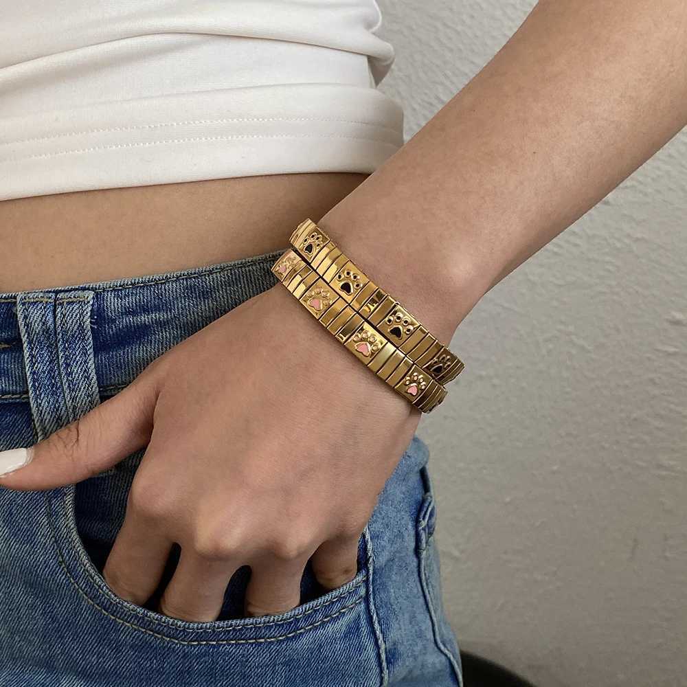 Stainless Steel Elastic Stretchable Cute Dog Paw Print Punk Chunky Watchband Bangle Suitable for Party Jewelry Z250616