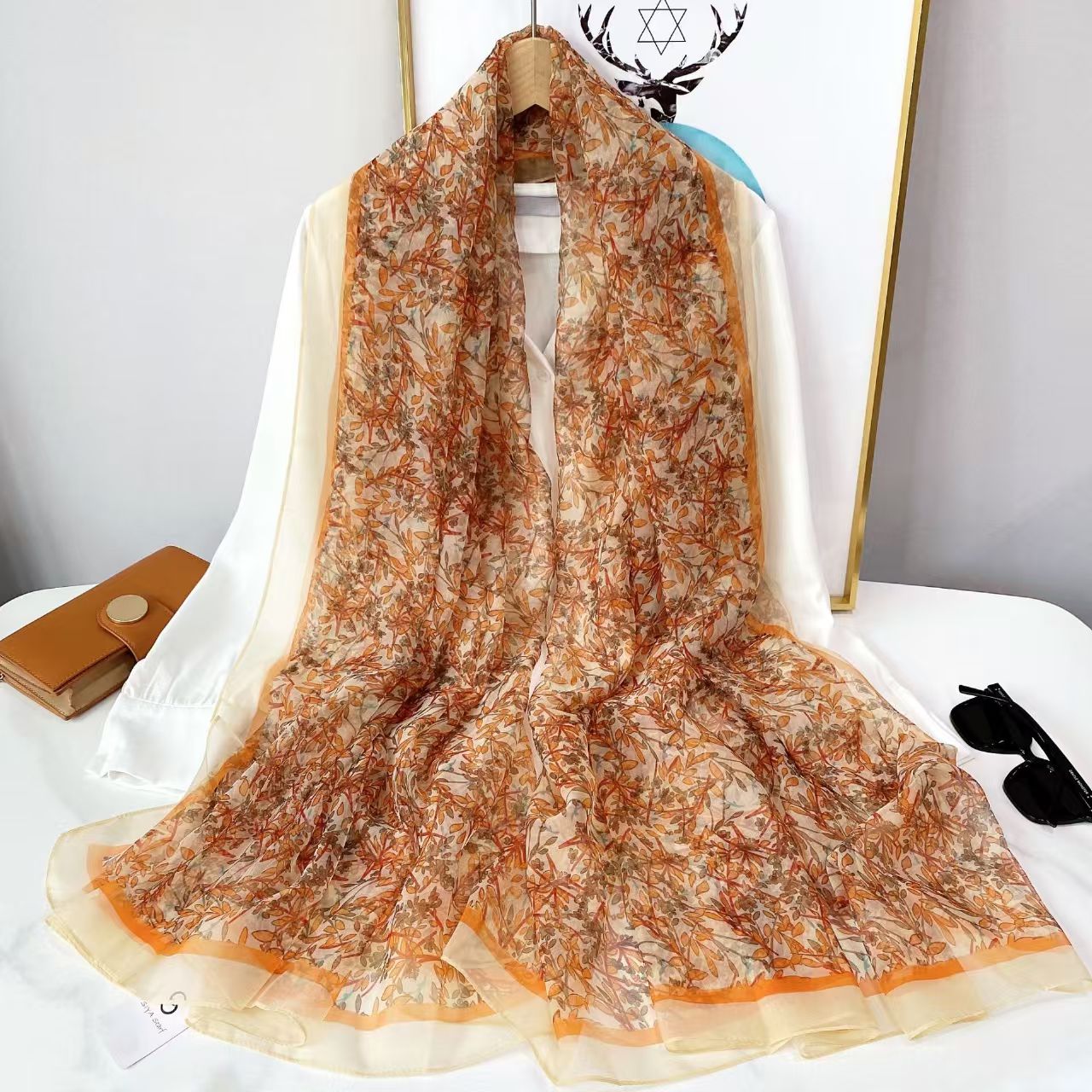 T982 new beach shawl summer sweet decorative silk scarf female fashion all-match sunscreen large gauze scarf travel sunshade