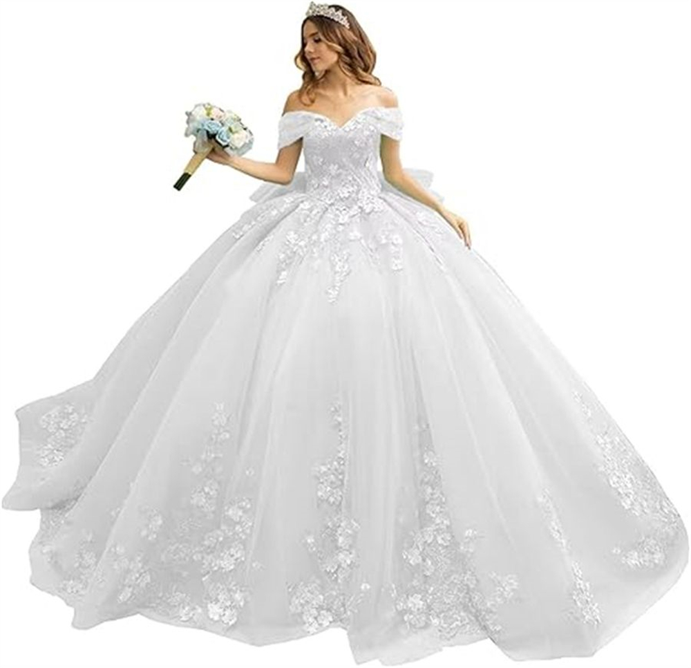Ball Gown Quinceanera Dresses Off the Shoulder Appliques Big Bow Lace-up Sweetheart Tulle Plus Size Sweet 15 16 Princess Birthday Party Gowns Vestidos