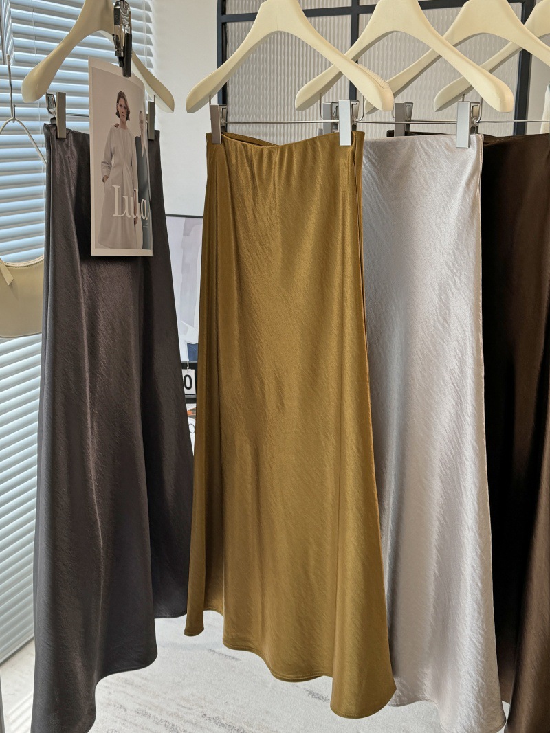 P170 Summer new style skirt for women 2025 temperament simple drape slim hip-wrapped a-line mid-length skirt