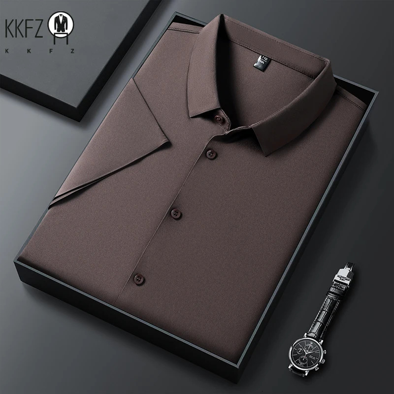 Mens Business Casual Solid Color Short Sleeve Shirt for Summer Fashion No Ironing Comfortable and Versatile Top 250614