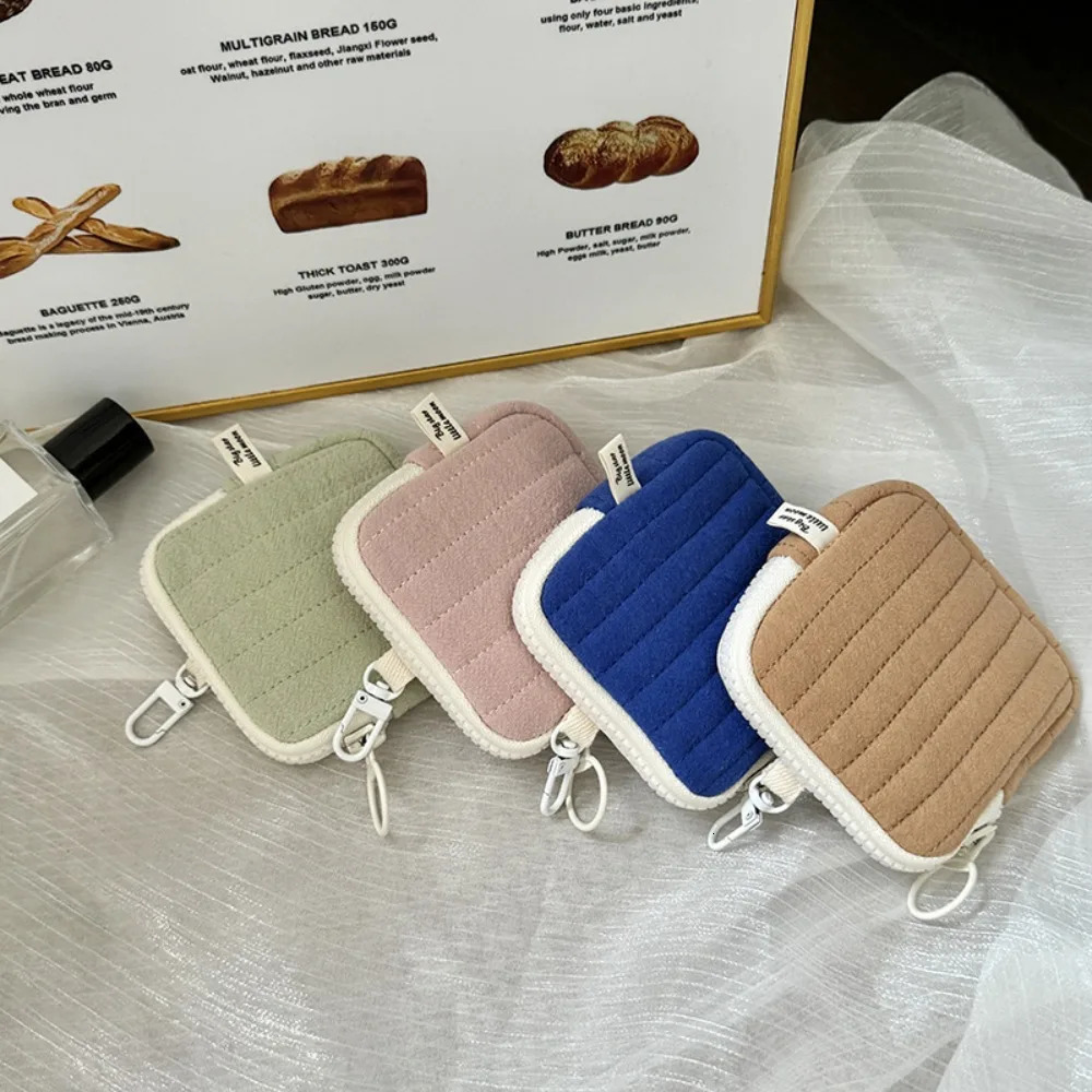 Quilting Seam Coin Pouch Polyester Cotton Square Small Cosmetic Bag Lightweight Korean Style Earphone Storage Case Student 250614