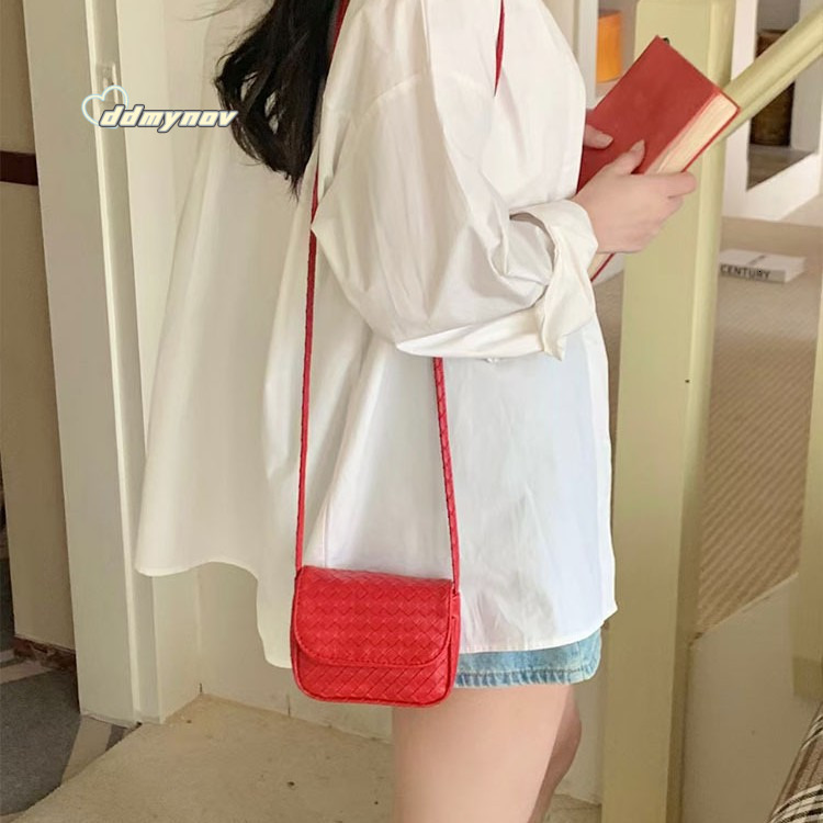 Korean Style Single Trendy Crossbody Fashion Student Shoulder New Woven Messenger Small Square Bag ddmynov