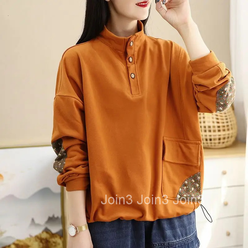 Sweatshirts for Women Pullovers Button Female Clothes Plain Long Sleeve Essential Kpop M Korean Fashion Basic Tops 2000s Emo Xxl