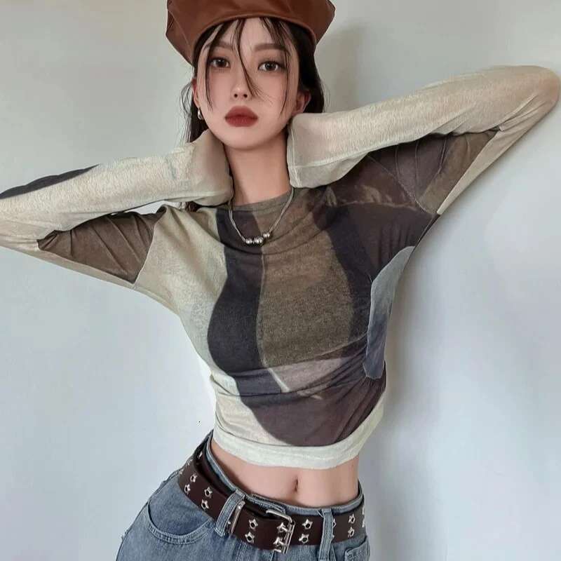 Top Female Korean Style Spring Autumn Womens Long Sleeve T-shirt Mesh Reviews Clothes Fashion Clothing Sale Y2k Emo Many Basic