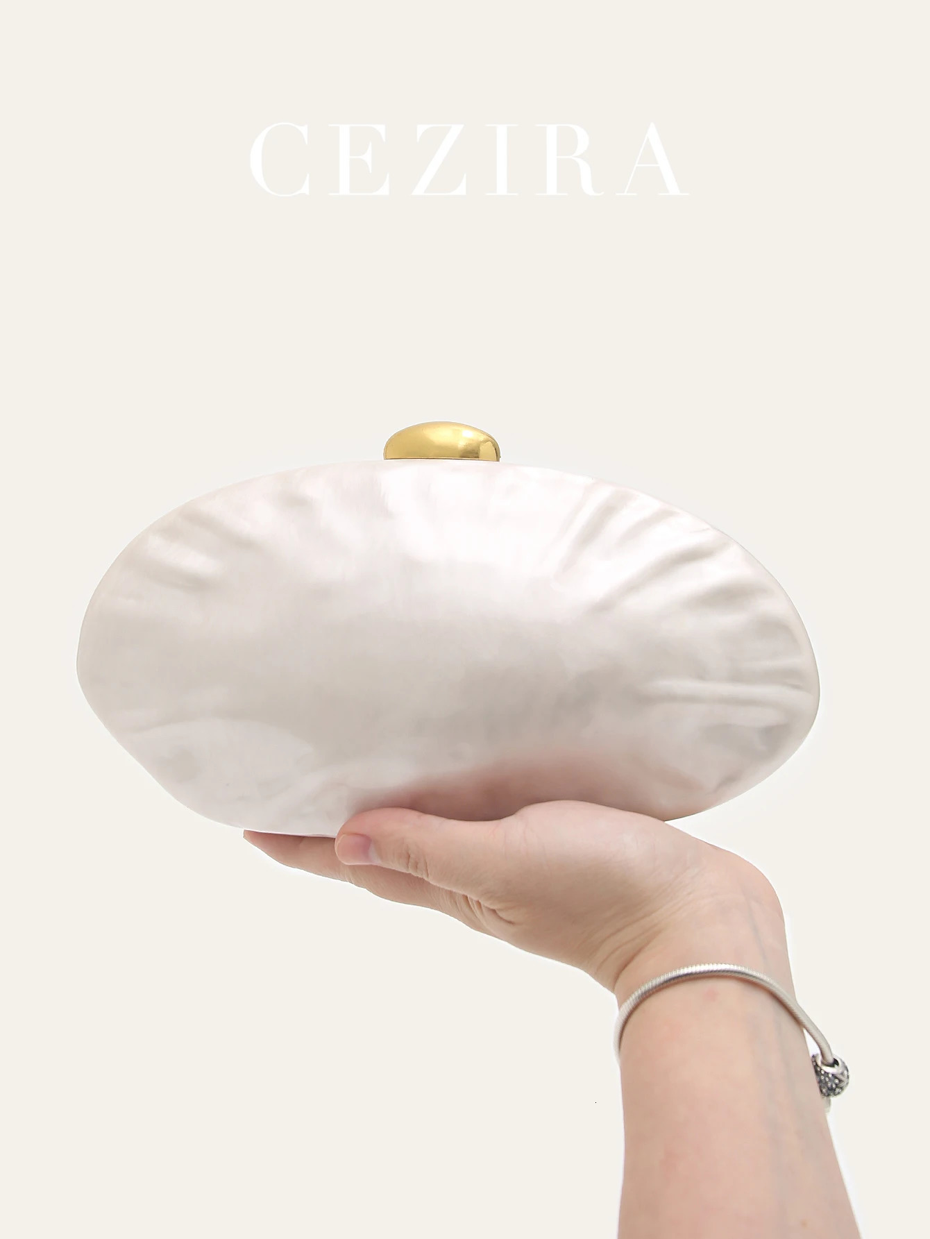 Women Fashion Elegant Acrylic Shell Shaped Clutch Handbag Long Chain Cross body Evening Bag Date Dinner Banquet Gift Bride Purse 250614