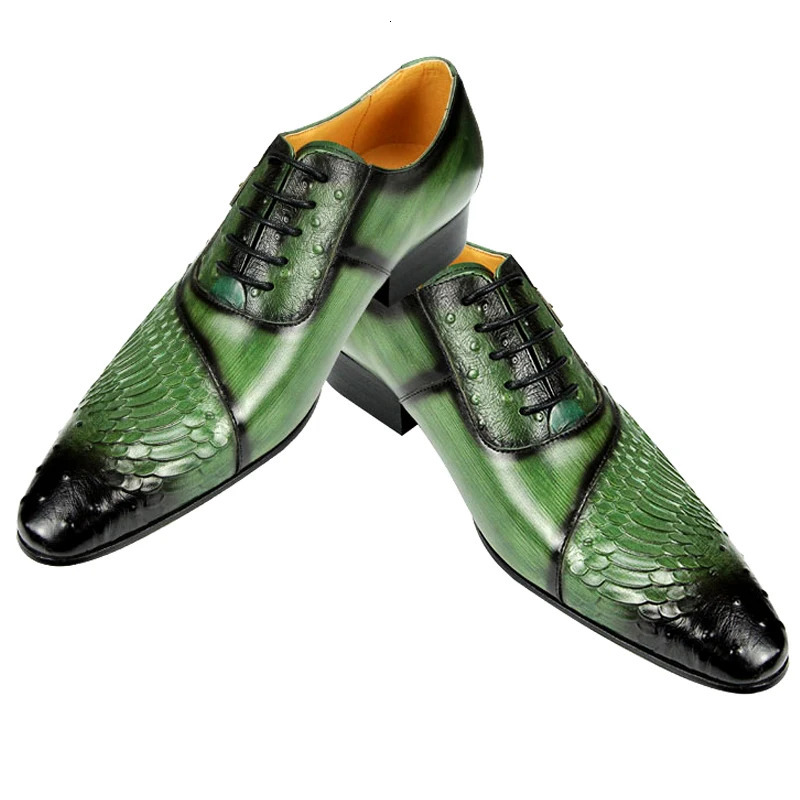 Men Oxford Shoes British Carved Fashion Dress Leather Pointed Trendy Laceup Green Black Formal 250612
