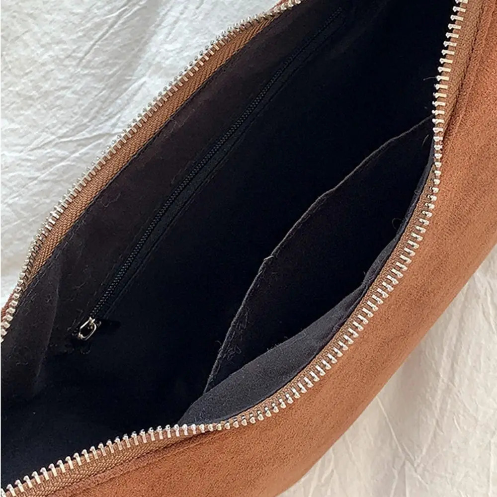 Sweet Korean Style Suede Shoulder Bag Retro Solid Color Dumpling Bag Maillard Style Zipper Crescent Bag Office Worker 250614