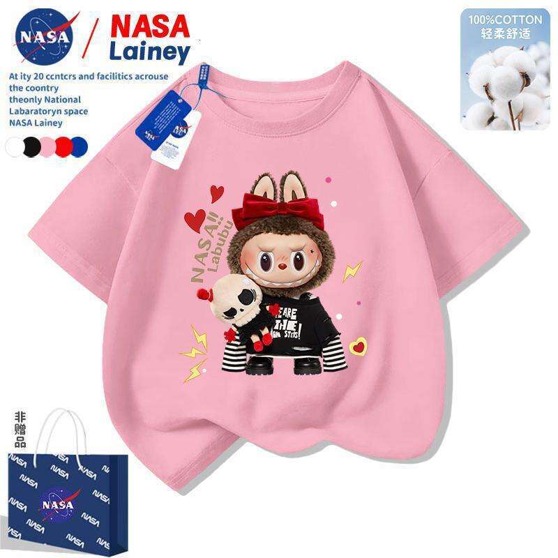 NASA Children's Labubu Short Sleeve Boys and Girls Summer New Cartoon T-Shirt Cute Top