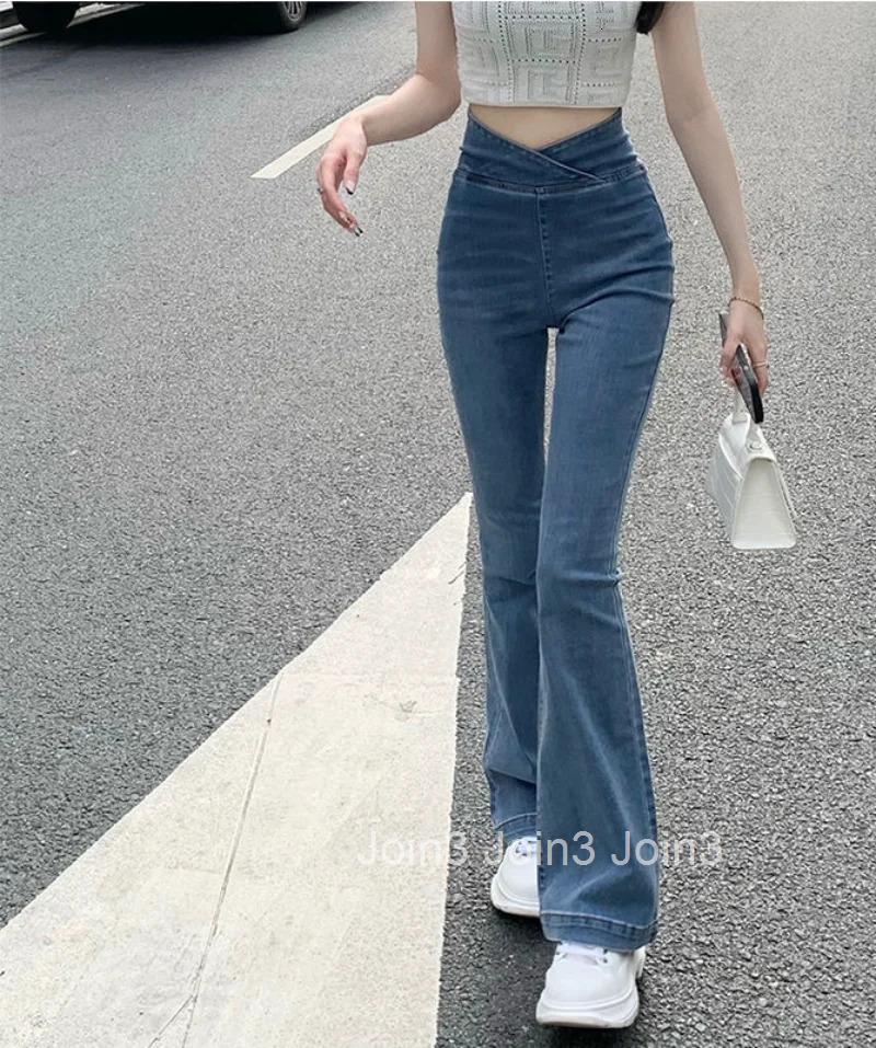Womens Jeans Bell Bottom Trousers Slim Fit Pants for Women Skinny Flared High Waist Shot Blue Flare Harajuku Fashion Retro Emo