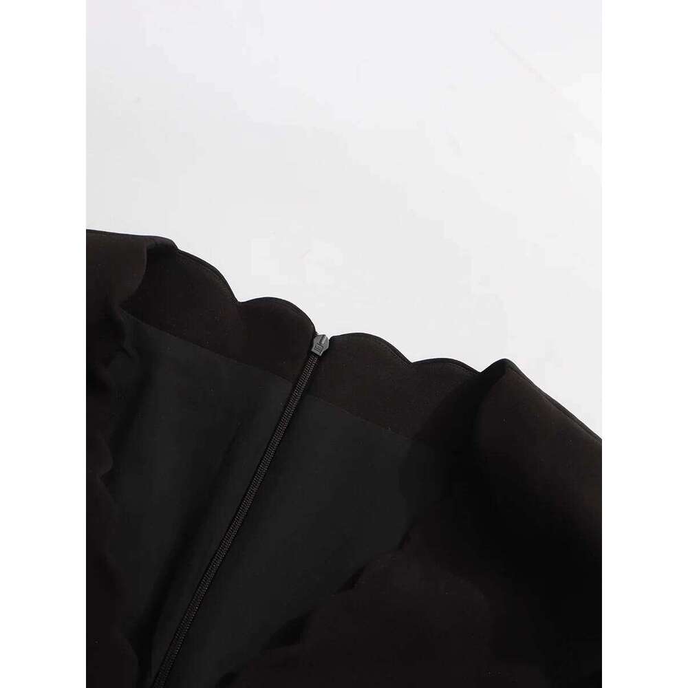 CHECEVER Black Spliced Bowknots Dresses for Women V Neck Long Sleeve High Waist Patchwork Cut Wave Hem Designer Dress Female New